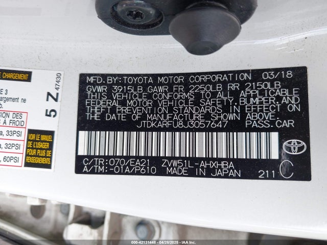 JTDKARFU8J3057647 Toyota 2zr-fxe,1nm