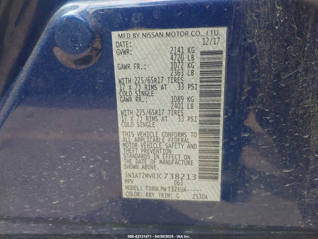 5N1AT2MV0JC738213 Nissan ROGUE S