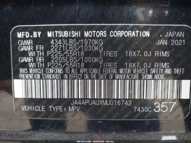 2021 MITSUBISHI OUTLANDER SPORT JA4APUAUXMU016742 Photo 8