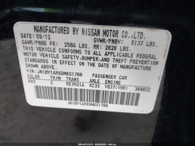 Продаж на аукціоні авто 2013 Infiniti M37x, vin: JN1BY1AR6DM601788, номер лоту: 42131512