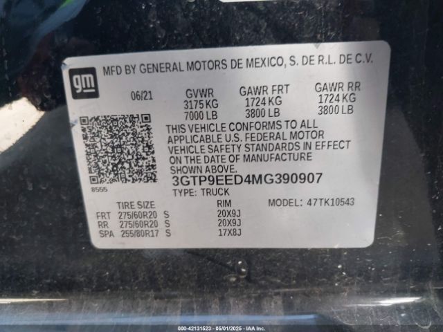 3GTP9EED4MG390907 GMC Sierra 1500 4wd  Short Box At4