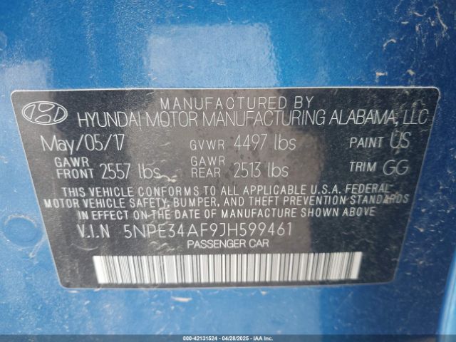 2018 HYUNDAI SONATA 5NPE34AF9JH599461 Photo 8