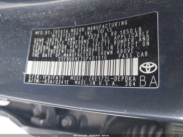 Toyota COROLLA L 2016 5YFBURHE2GP401910 Image 9