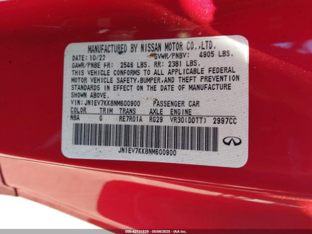 JN1EV7KK8NM600900 Infiniti Q60 Luxe