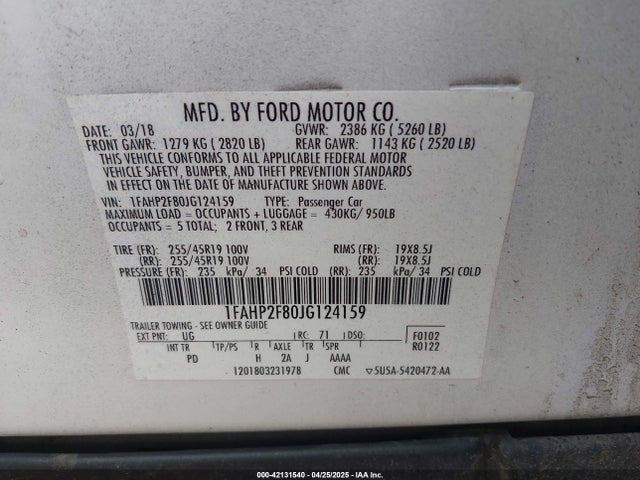 Ford 3.5l ti-vct 2018 1FAHP2F80JG124159 Image 9