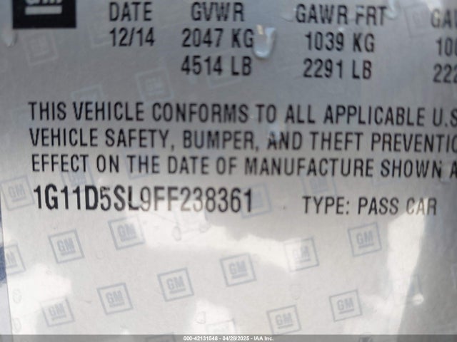 1G11D5SL9FF238361 Chevrolet MALIBU 2LT
