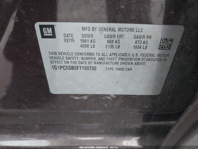 1G1PC5SB5F7190730 Chevrolet Cruze 1lt Auto
