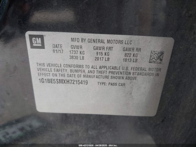 1G1BE5SMXH7215419 Chevrolet Cruze Lt Auto