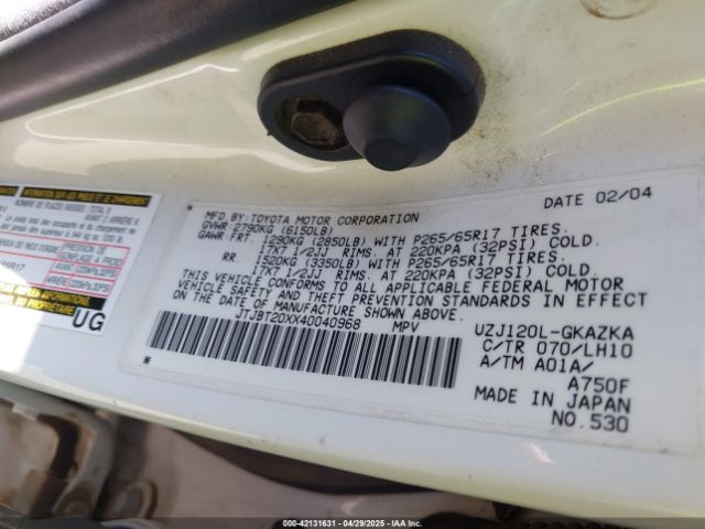 2004 LEXUS GX 470 JTJBT20XX40040968 Photo 8