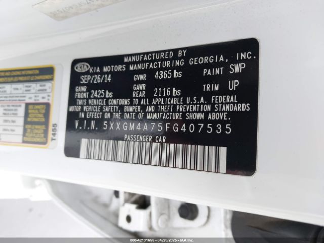 5XXGM4A75FG407535 KIA Optima Lx