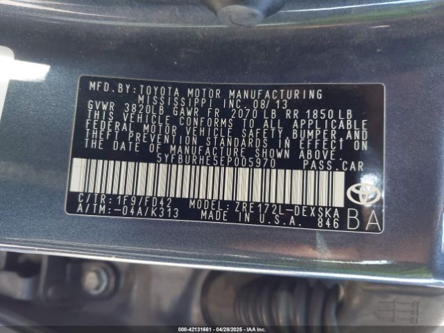 5YFBURHE5EP005970 Toyota Corolla S Plus