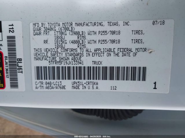 5TFRM5F19JX133941 Toyota Tundra Sr 4.6l V8