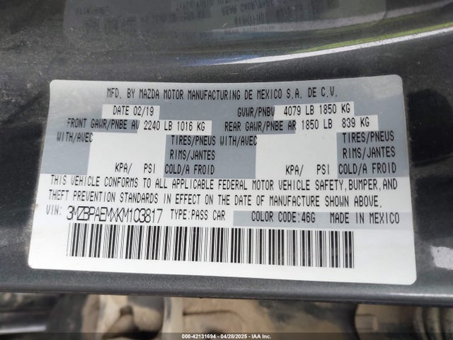 3MZBPAEMXKM103817 Mazda py cylinder deactivation