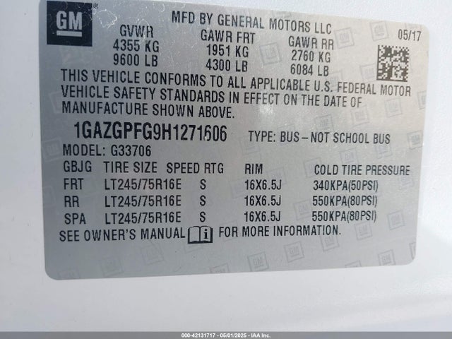 1GAZGPFG9H1271606 Chevrolet Express 3500 Lt