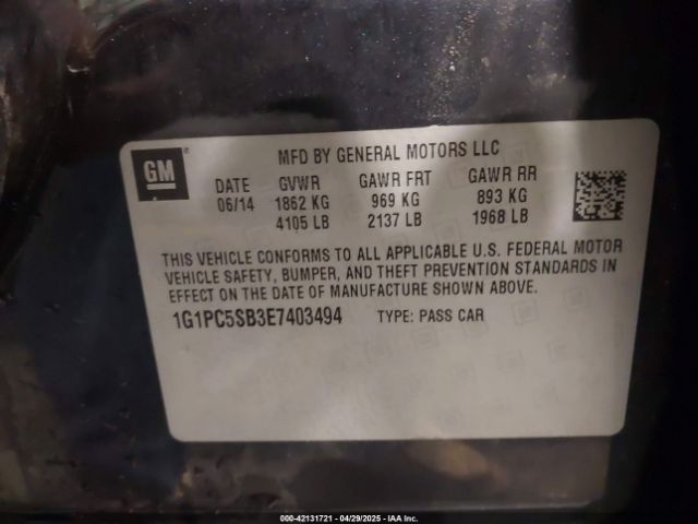 1G1PC5SB3E7403494 Chevrolet Cruze 1lt Auto