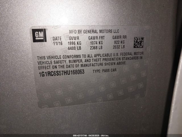 1G1RC6S57HU168063 Chevrolet VOLT LT
