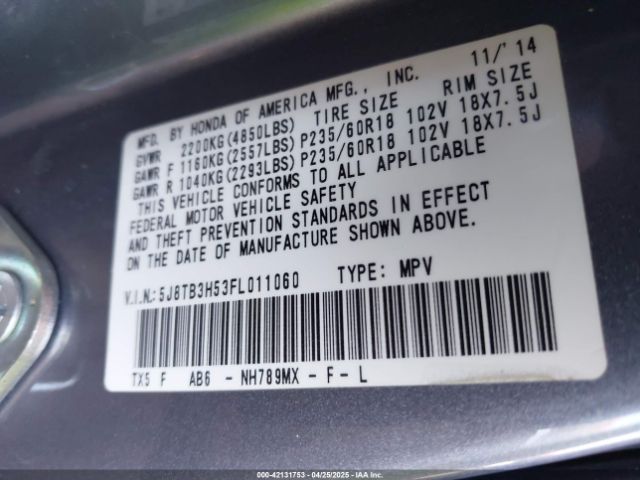 5J8TB3H53FL011060 Acura RDX