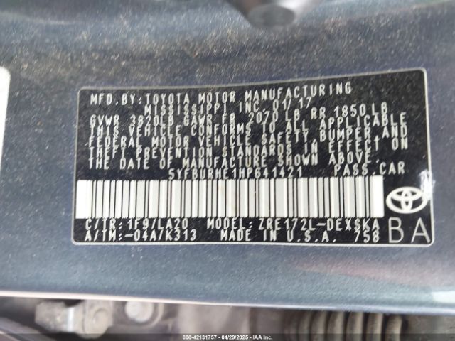 5YFBURHE1HP641421 Toyota Corolla Xse