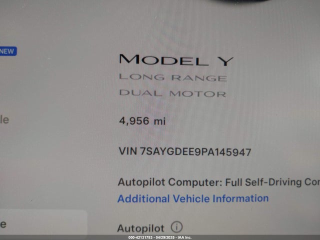 7SAYGDEE9PA145947 Tesla Model Y Awd/long Range Dual Motor All-wheel Drive