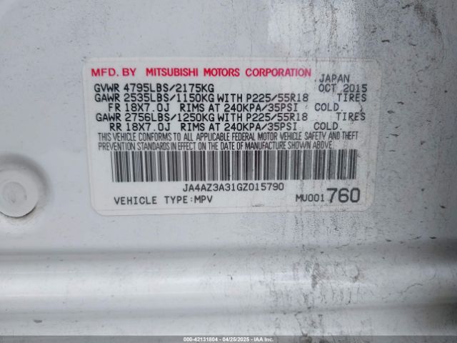 JA4AZ3A31GZ015790 Mitsubishi Outlander Es/se/sel