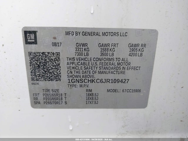 1GNSCHKC6JR109427 Chevrolet Suburban Lt