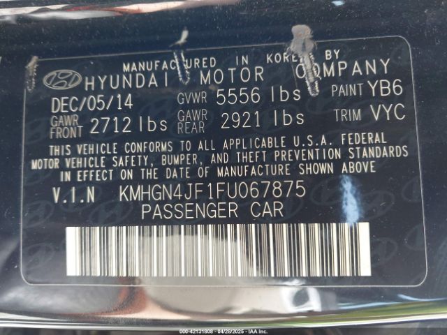 KMHGN4JF1FU067875 Hyundai Genesis 5.0