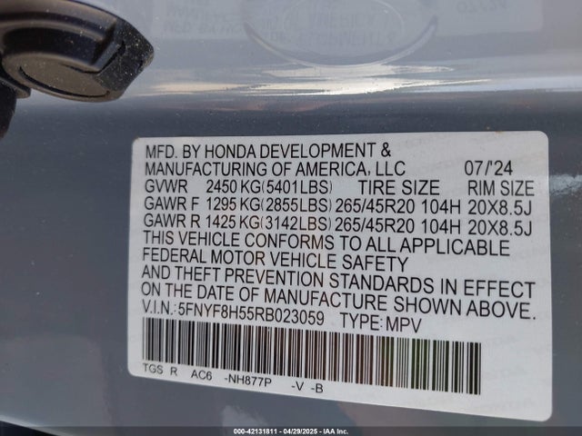 Honda j35y6 2024 5FNYF8H55RB023059 Image 9