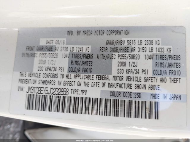 JM3TCBEY5J0232858 Mazda Cx-9 Signature