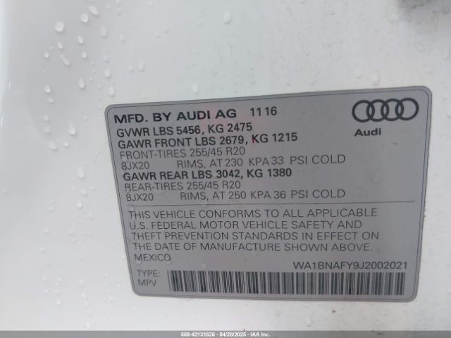 WA1BNAFY9J2002021 Audi Q5 2.0t Premium/2.0t Tech Premium