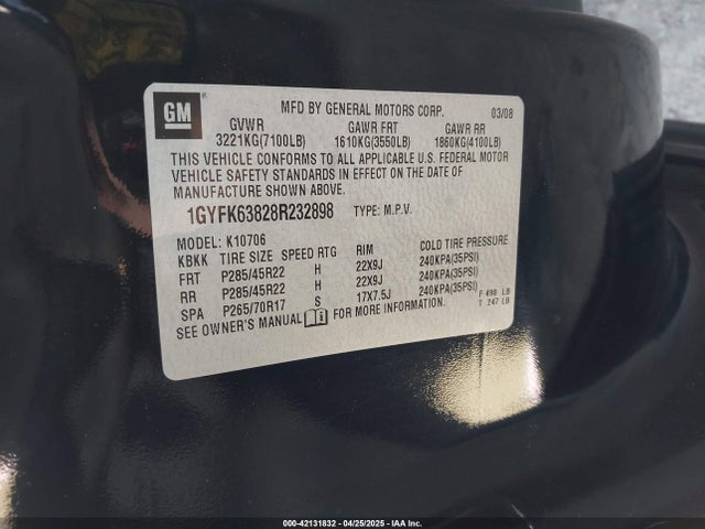 2008 CADILLAC ESCALADE 1GYFK63828R232898 Photo 8