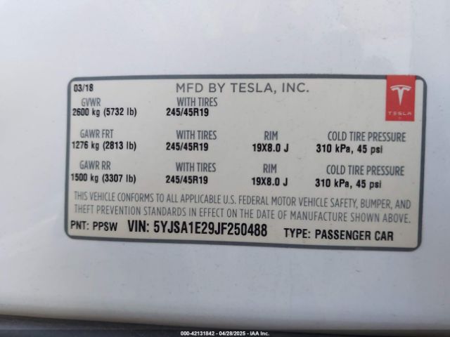 5YJSA1E29JF250488 Tesla MODEL S