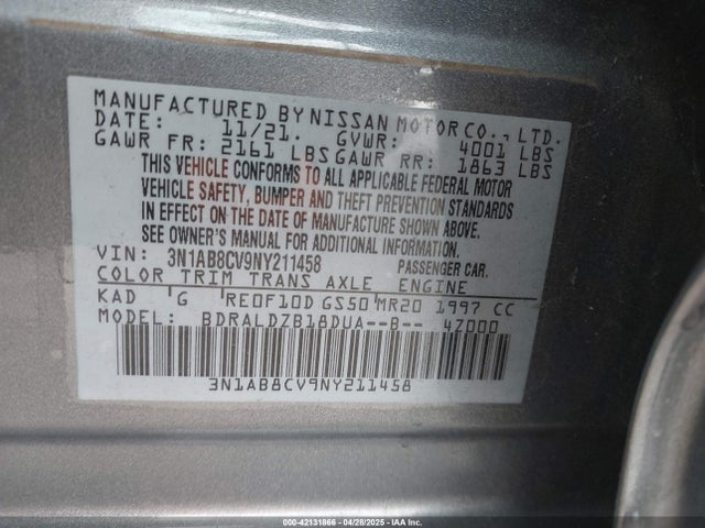 3N1AB8CV9NY211458 Nissan Sentra Sv Xtronic Cvt