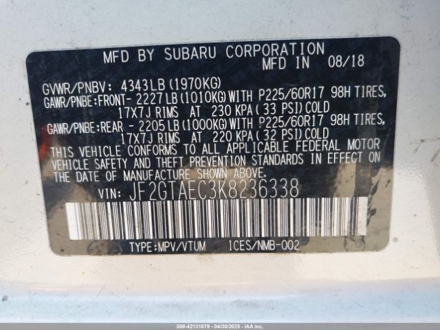 JF2GTAEC3K8236338 Subaru Crosstrek 2.0i Premium
