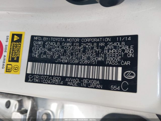 JTHBW1GG8F2089151 Lexus ES 300H