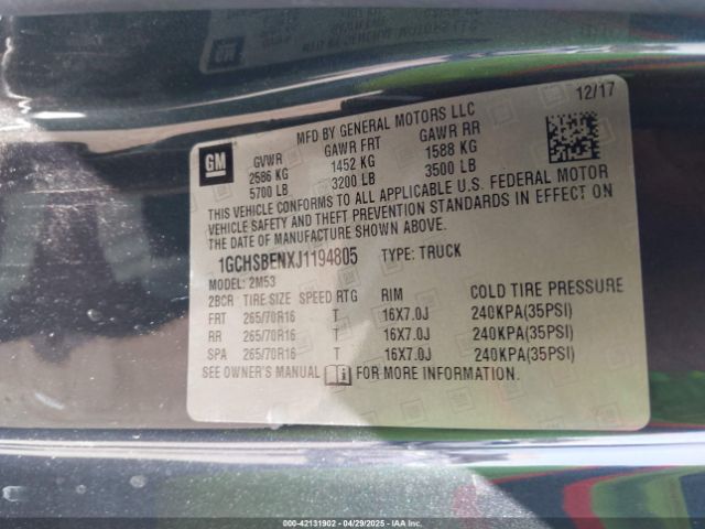 1GCHSBENXJ1194805 Chevrolet lgz - di: direct injection, vvt: variable valve timing, alum, var2, gen2