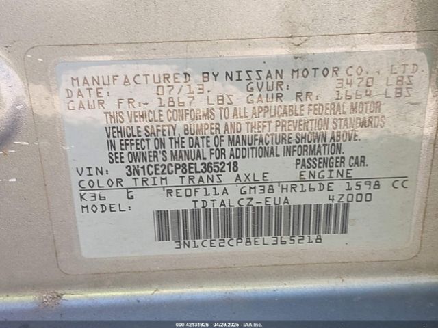 3N1CE2CP8EL365218 Nissan Versa Note S Plus