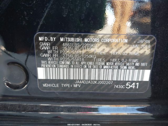 2019 MITSUBISHI OUTLANDER JA4AD2A32KJ002207 Photo 8