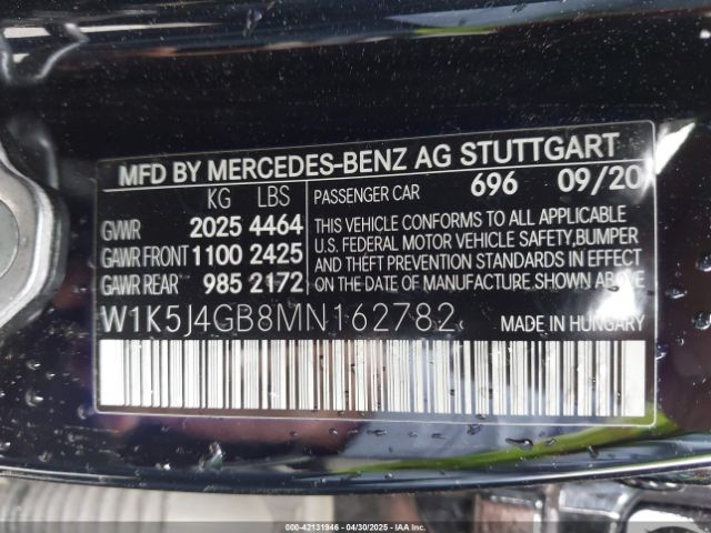 W1K5J4GB8MN162782 Mercedes-Benz CLA 250