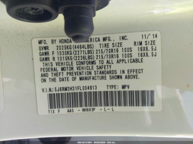 5J6RM3H31FL004913 Honda CR-V LX