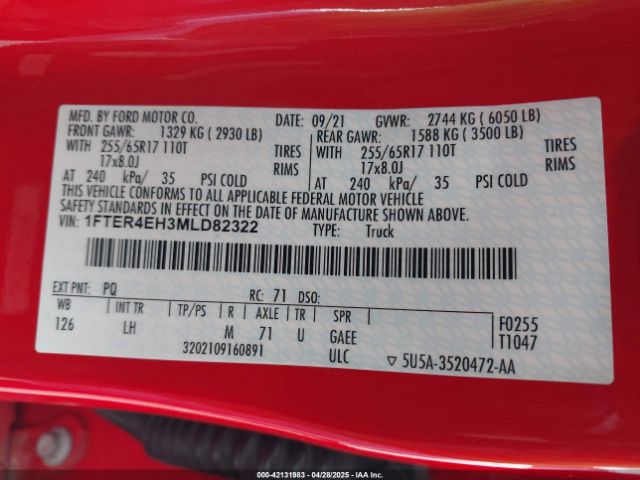 1FTER4EH3MLD82322 Ford Ranger Xlt