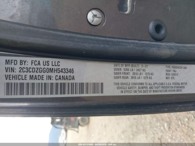 2C3CDZGG0MH543346 Dodge Challenger Sxt Awd
