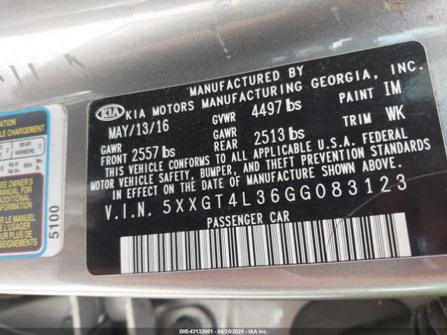 5XXGT4L36GG083123 KIA Optima Lx