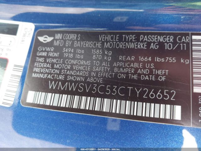 2012 MINI COOPER S WMWSV3C53CTY26652 Photo 8