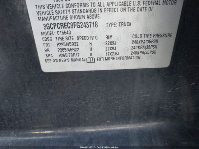 3GCPCREC8FG243718 Chevrolet Silverado 1500 1lt