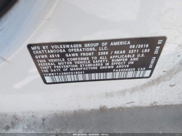 1VWBT7A38HC019341 Volkswagen Passat 1.8t Se