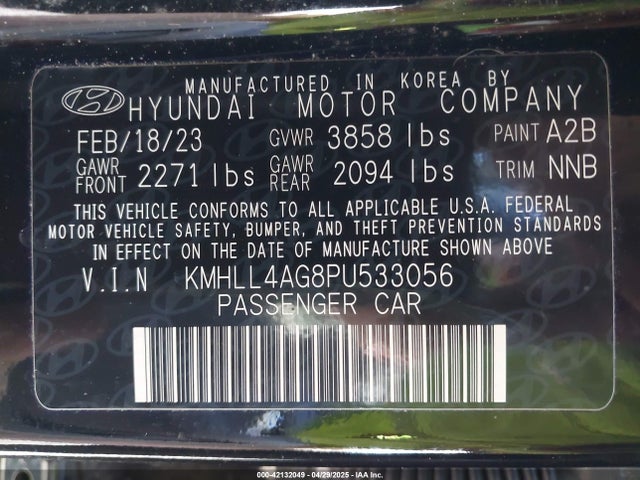 KMHLL4AG8PU533056 Hyundai mpi nu pe