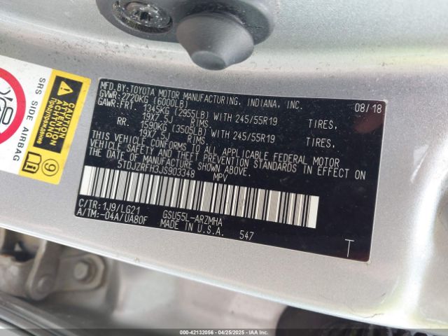 2018 TOYOTA HIGHLANDER 5TDJZRFH3JS903348 Photo 8