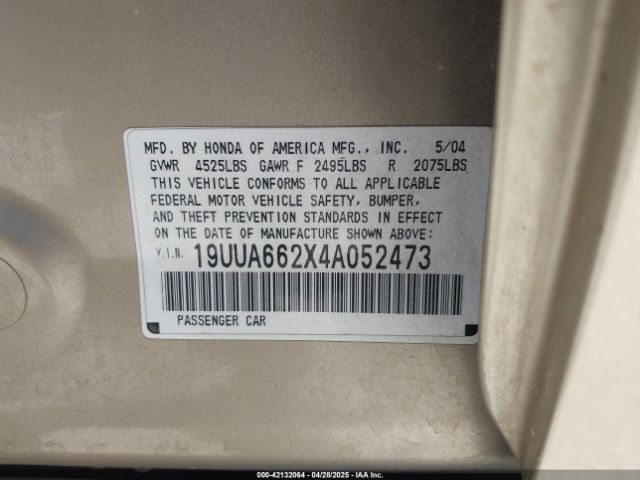 2004 ACURA TL 19UUA662X4A052473 Photo 8