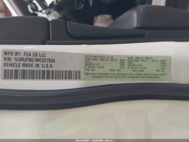 1C4RJFBG1MC527034 Jeep Grand Cherokee Limited 4x4