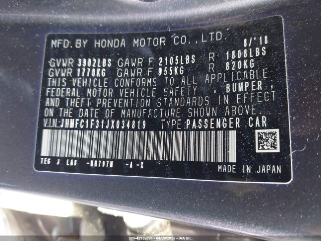 JHMFC1F31JX034819 Honda Civic Ex-t